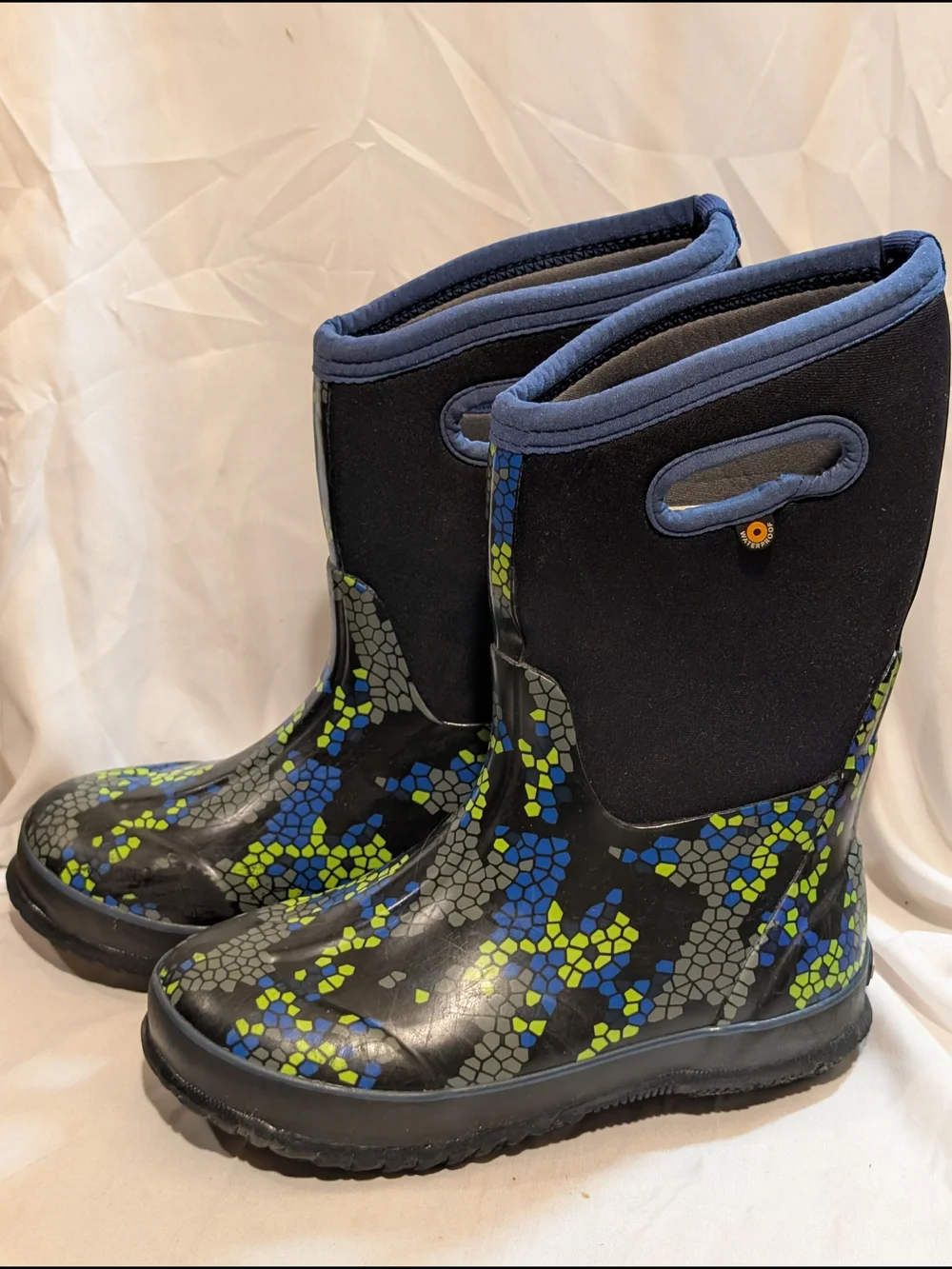 Bogs Kids Black Rain & Blue-Green Mosaic Boots